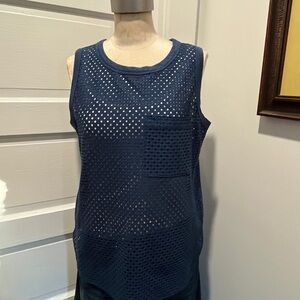 Athleta Navy Blue Sleeveless Mesh Top